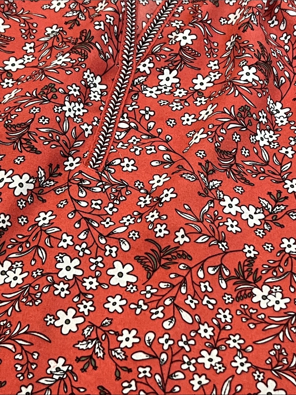 Max Studio 1X Coral Floral Peasant Blouse | Ruffle Split Neck Boho Top Plus Size - Picture 16 of 16